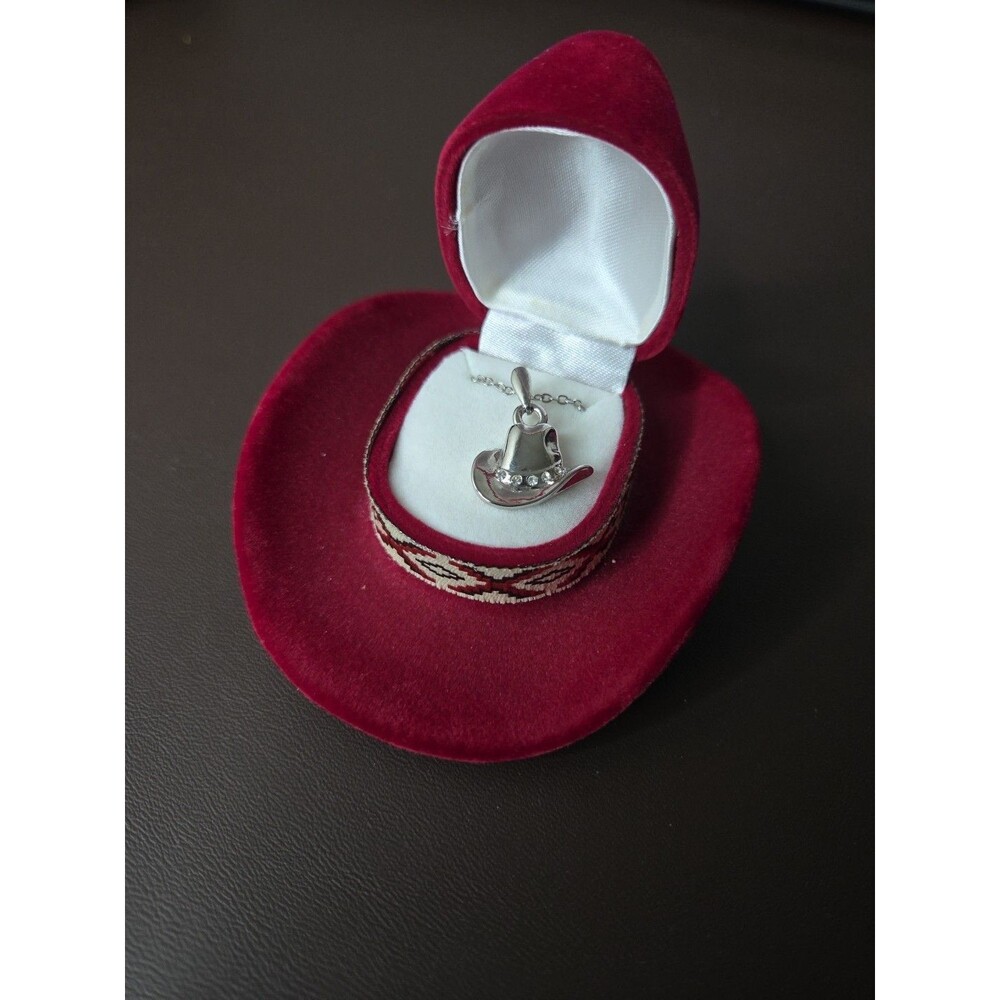 Western Cowboy Hat Necklace Red Cowboy Hat shaped Gift Box